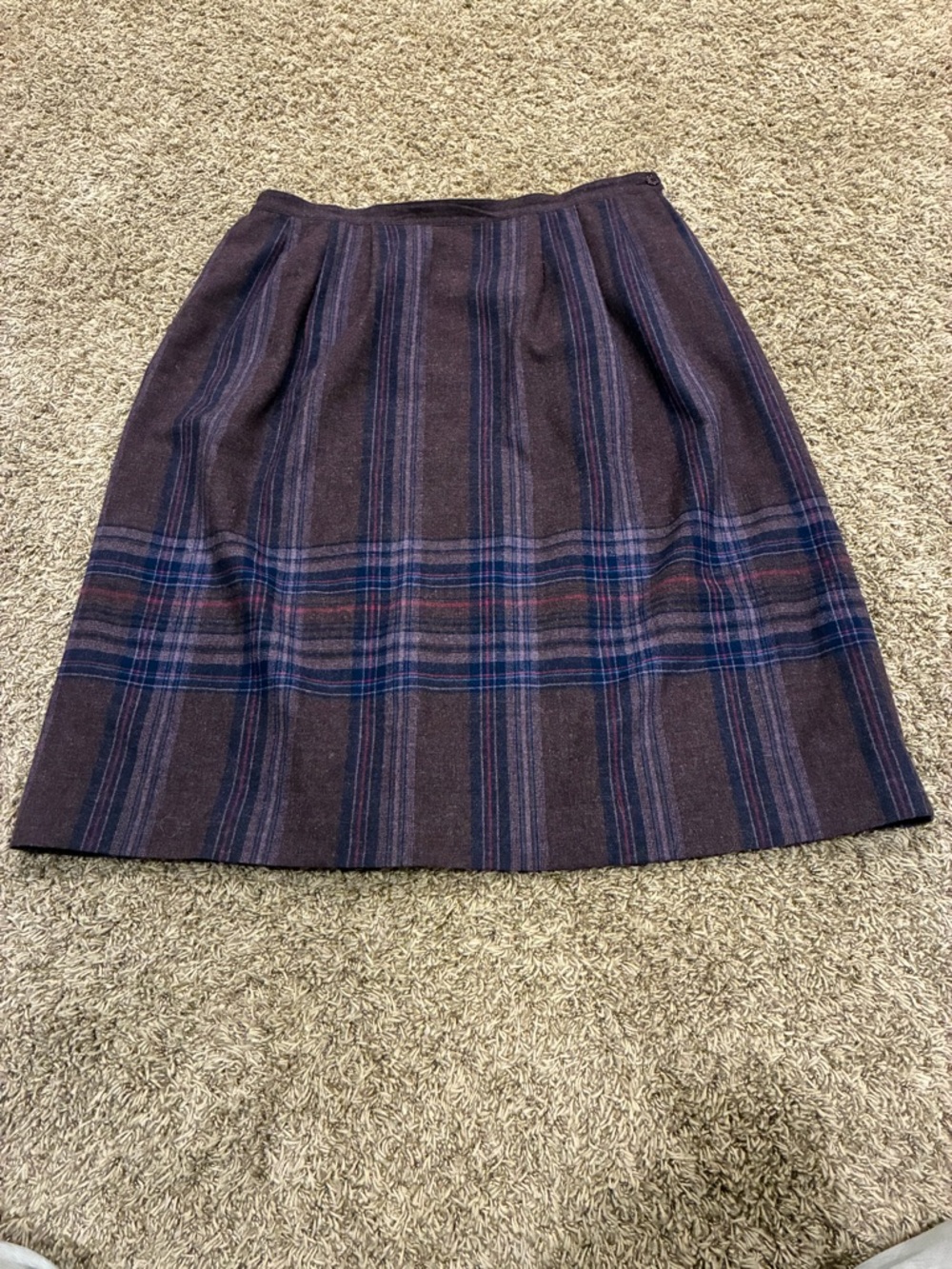 Vintage Pendleton 100% Virgin Wool Midi Plaid Skirt Purple Made in U.S.A. No Sz - Picture 3 of 11